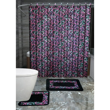 black and pink bathroom accessories. hearts 15-piece love bathroom accessories set rugs shower curtain \u0026 matching rings black pink black and pink bathroom accessories m